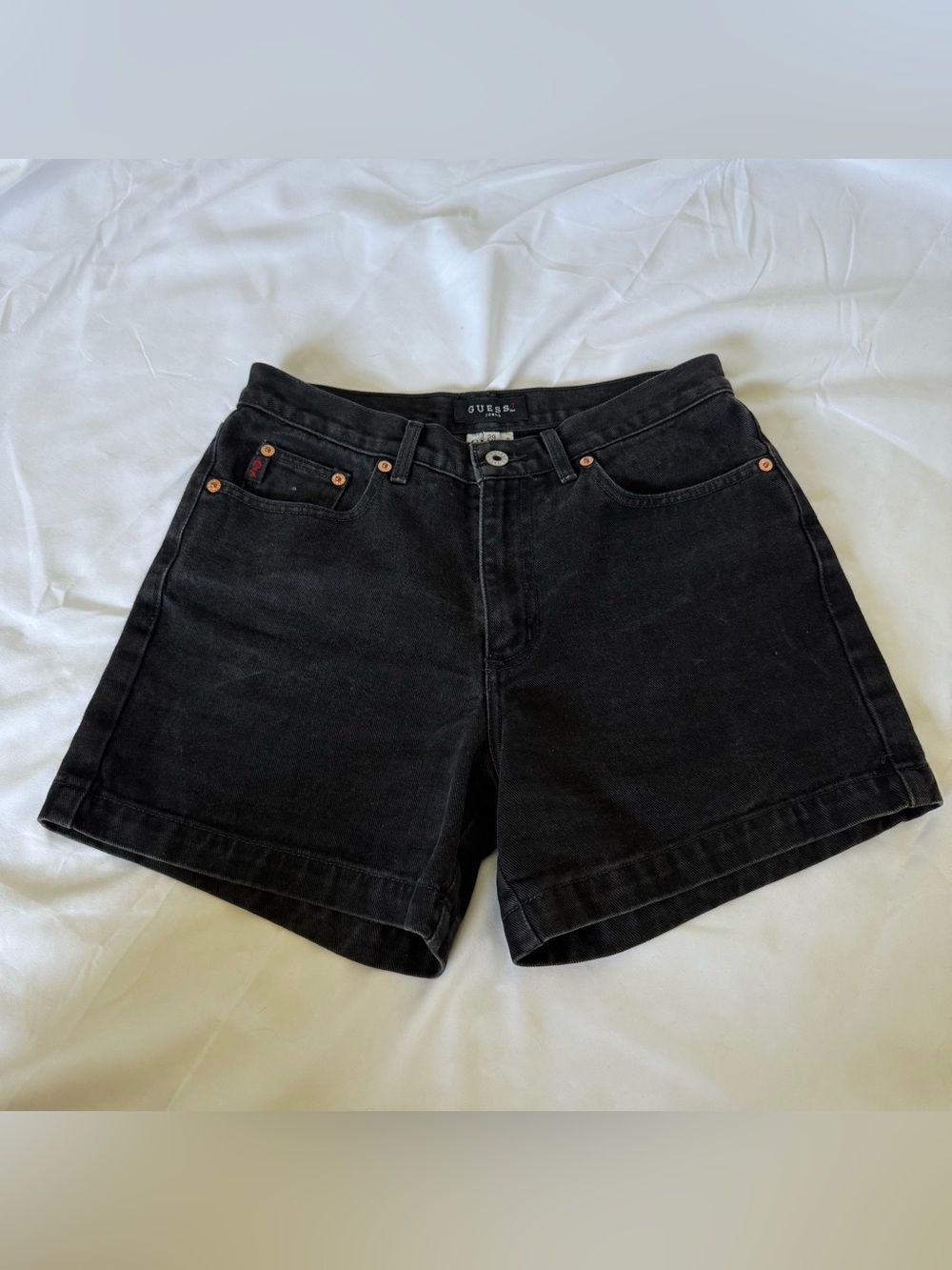 Vintage Guess - 90’s Black Denim Women's Shorts with Copper Rivets